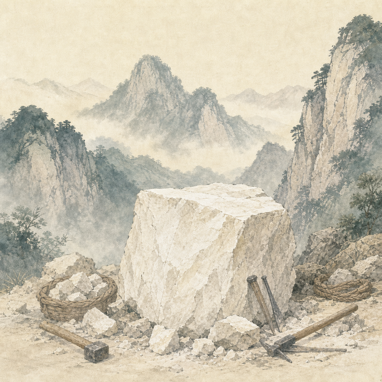 深山中开凿石灰石