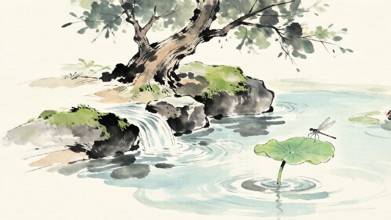 小池水墨画面