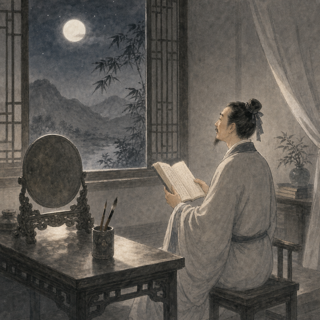 月夜照镜与吟诗插图